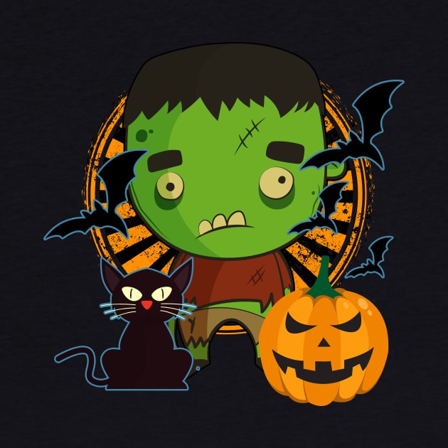 Green Monster cat bat pumpkin moon Halloween by letnothingstopyou